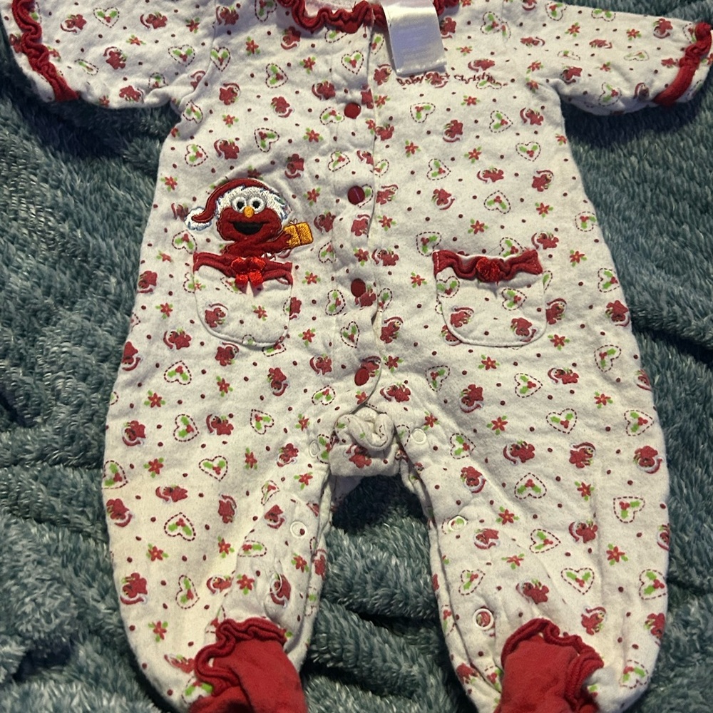 vintage christmas Elmo Holiday Red & White Baby One-Piece